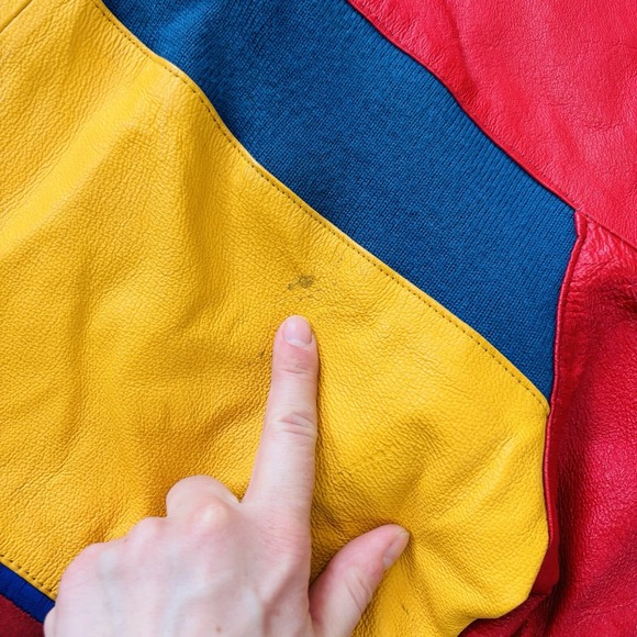 Vintage Cirque du Soleil Color Block Leather Coat Jacket Circa‎ 1993 Size Large - Picture 7 of 16